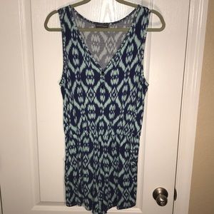 Blue and turquoise patterned romper w/ pockets